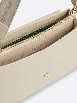 sac porté épaule avec anse en toile à logo beige pour femmes tommy hilfiger