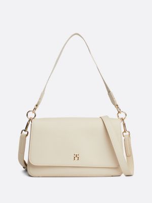 borsa con tracolla in tessuto beige da donne tommy hilfiger