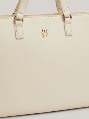 borsa tote con monogramma th e logo ripetuto beige da donne tommy hilfiger