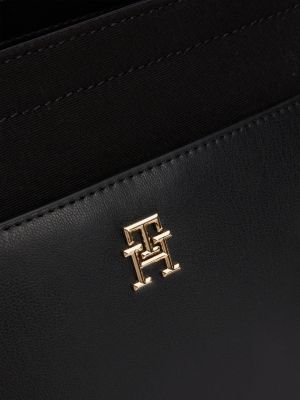 borsa tote piccola con tasca e monogramma nero da donne tommy hilfiger