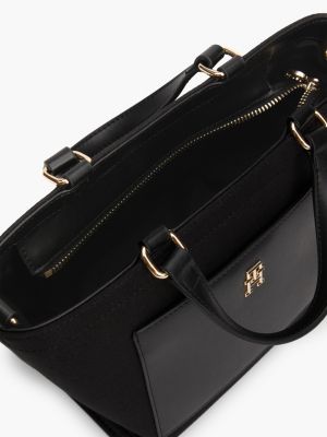 borsa tote piccola con tasca e monogramma nero da donne tommy hilfiger