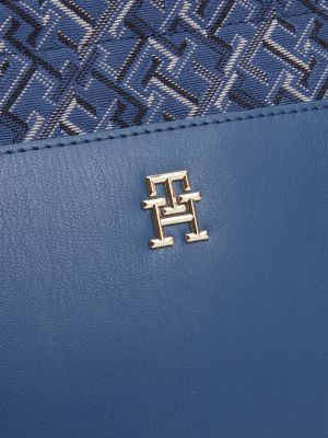 borsa tote piccola in tela con trama jacquard blu da donne tommy hilfiger