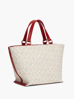 borsa tote piccola in tela con trama jacquard rosso da donne tommy hilfiger