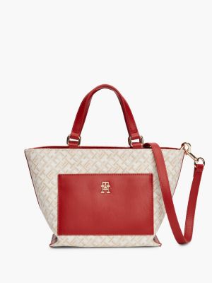 borsa tote piccola in tela con trama jacquard red da donne tommy hilfiger