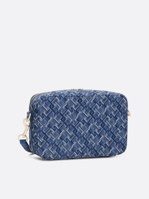 camera bag in tela con trama jacquard blu da donne tommy hilfiger