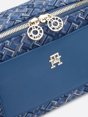 camera bag in tela con trama jacquard blu da donne tommy hilfiger