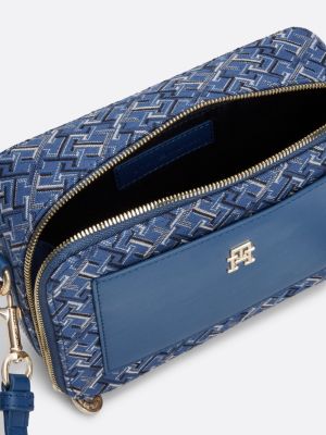 camera bag in tela con trama jacquard blu da donne tommy hilfiger