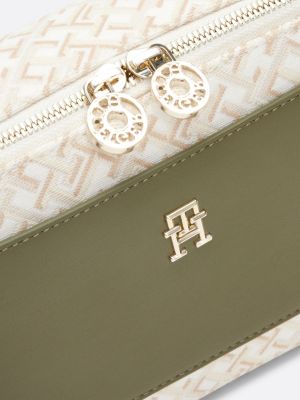 green jacquard canvas camera bag for women tommy hilfiger