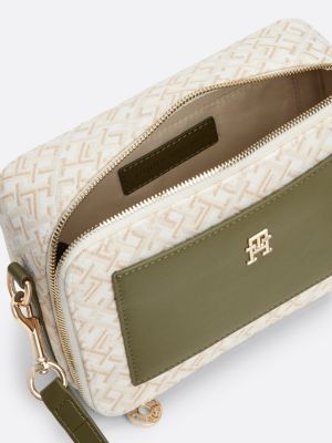 green jacquard canvas camera bag for women tommy hilfiger