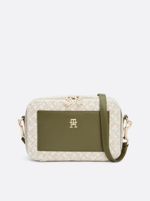 green jacquard canvas camera bag for women tommy hilfiger