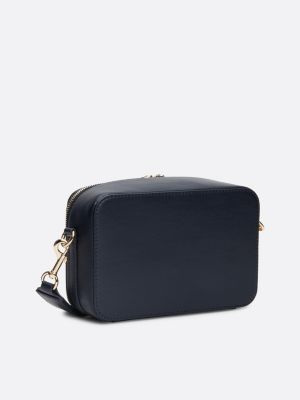 blauw signature crossbody-cameratas met dubbele rits voor dames - tommy hilfiger