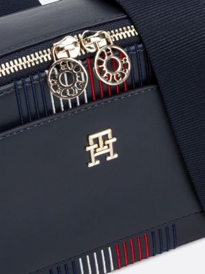 blauw signature crossbody-cameratas met dubbele rits voor dames - tommy hilfiger