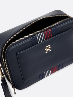 blauw signature crossbody-cameratas met dubbele rits voor dames - tommy hilfiger