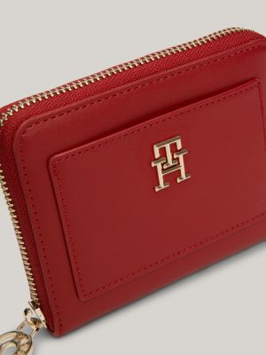 red th monogram medium zip-around wallet for women tommy hilfiger