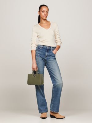 groen kleine shopper met crossbodyband voor dames - tommy hilfiger