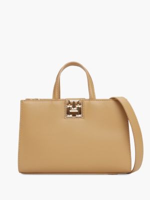 khaki small crossover strap tote for women tommy hilfiger