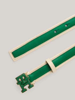 TH Monogram Buckle Two-Tone Adjustable Leather Belt