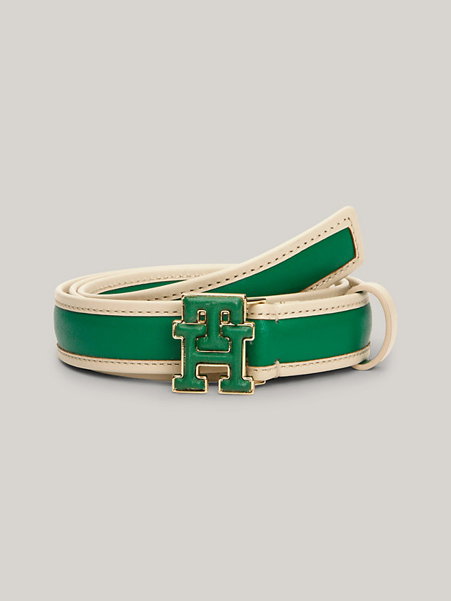 green th monogram buckle two-tone adjustable leather belt for women tommy hilfiger