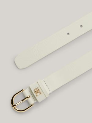 white essential ledergürtel mit th-monogramm für damen - tommy hilfiger