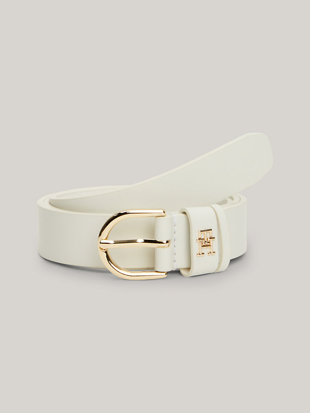 white essential th monogram leather belt for women tommy hilfiger