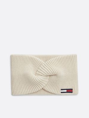 beige elongated flag twist headband for women tommy jeans