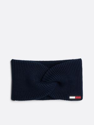 blue elongated flag twist headband for women tommy jeans