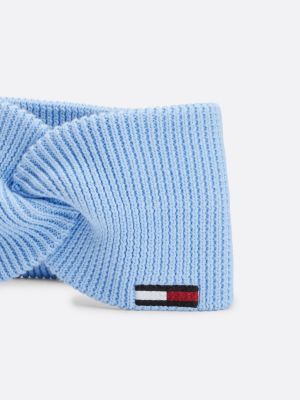 blue elongated flag twist headband for women tommy jeans