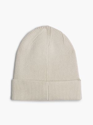 white elongated flag rib-knit beanie for women tommy jeans