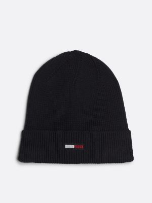 Ribgebreide katoenen beanie met vlag Zwart Tommy Hilfiger