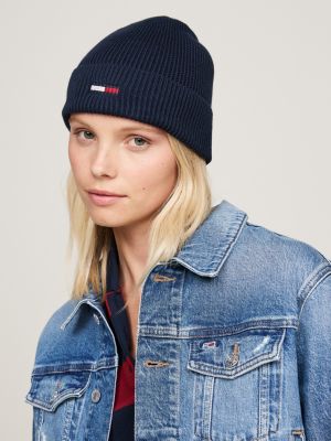 berretto a coste con bandierina allungata blu da donne tommy jeans