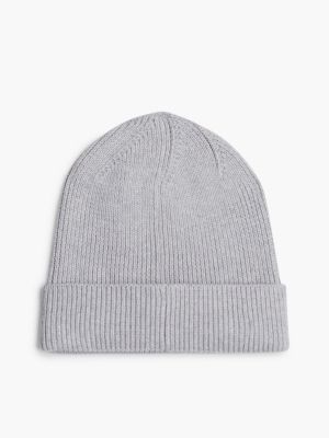 white elongated flag rib-knit beanie for women tommy jeans