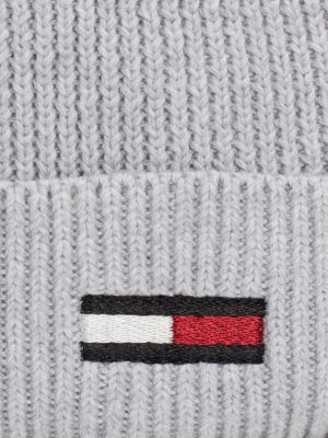 wit ribgebreide katoenen beanie met vlag voor dames - tommy jeans