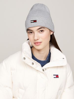 white elongated flag rib-knit beanie for women tommy jeans