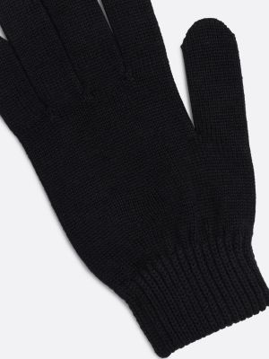 black elongated flag rib-knit gloves for women tommy jeans