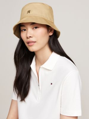 cappello a secchiello con placchetta beige da donne tommy hilfiger