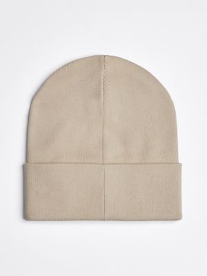 beige logo embroidery beanie for women tommy jeans