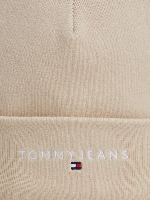 beige logo embroidery beanie for women tommy jeans