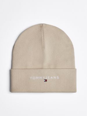 beige logo embroidery beanie for women tommy jeans