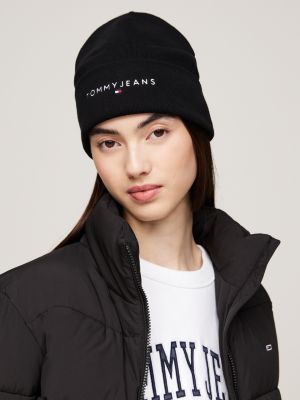 schwarz beanie mit aufgesticktem logo für damen - tommy jeans