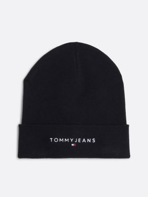 czarny czapka beanie z wyhaftowanym logo dla kobiety - tommy jeans