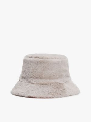 beige wende-fischerhut aus kunstpelz für damen - tommy jeans