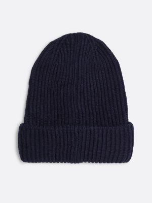 black heritage rib-knit beanie with wool for women tommy jeans