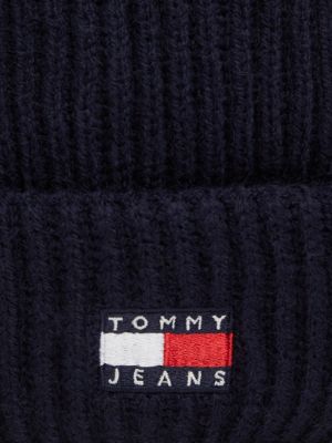 black heritage rib-knit beanie with wool for women tommy jeans