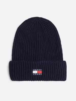 black heritage rib-knit beanie with wool for women tommy jeans