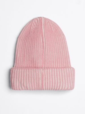 pink heritage rib-knit beanie with wool for women tommy jeans