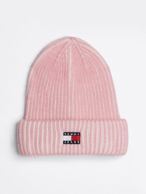 pink heritage rib-knit beanie with wool for women tommy jeans