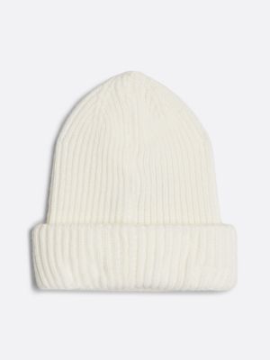 white heritage rib-knit beanie with wool for women tommy jeans