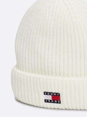 white heritage rib-knit beanie with wool for women tommy jeans