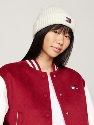 white heritage rib-knit beanie with wool for women tommy jeans