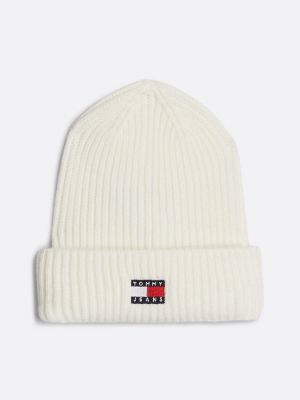 white heritage rib-knit beanie with wool for women tommy jeans